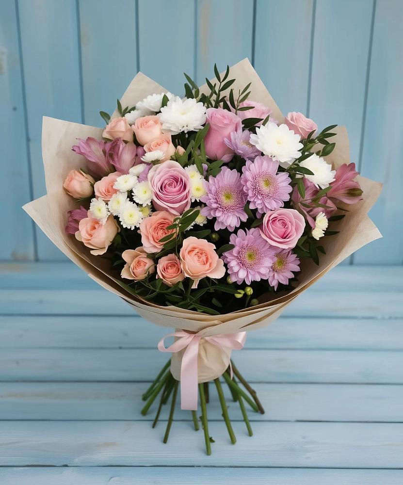 Букет цветов из: Хризантемы, Розы и Альстромерии в Ачинск