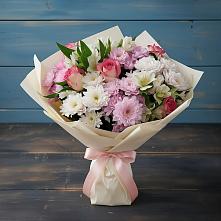 Букет цветов из:  Хризантемы, Альстромерии и Розы в Ачинск