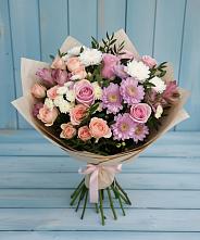 Букет цветов из:  Хризантемы, Розы и Альстромерии в Ачинск