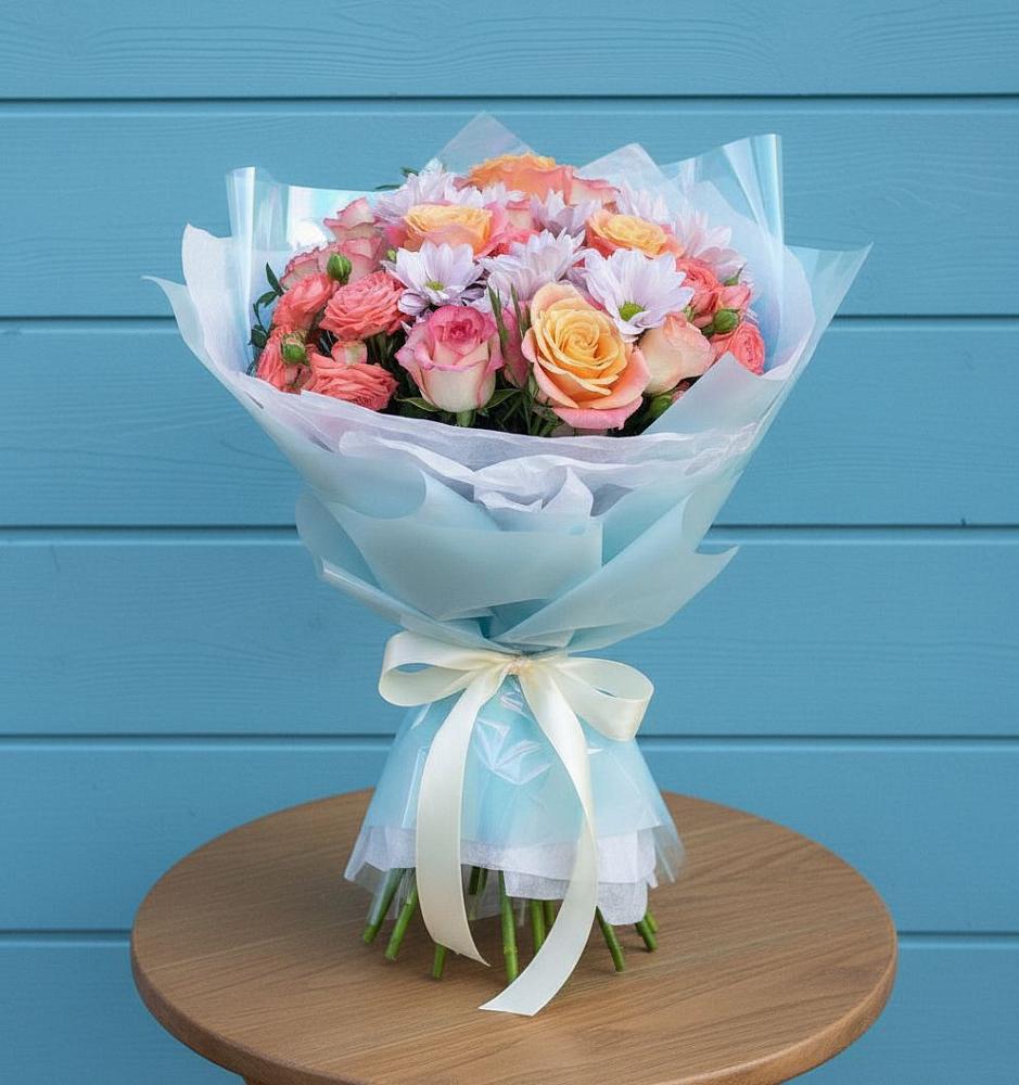 Букет цветов из: Хризантемы и Розы в Ачинск